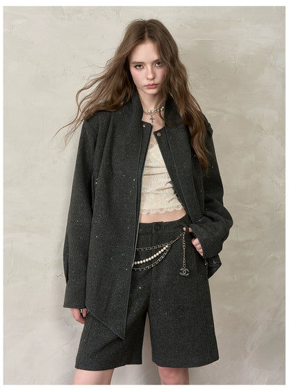 Irregular Silver-Dot Wool Blend Loose Shorts