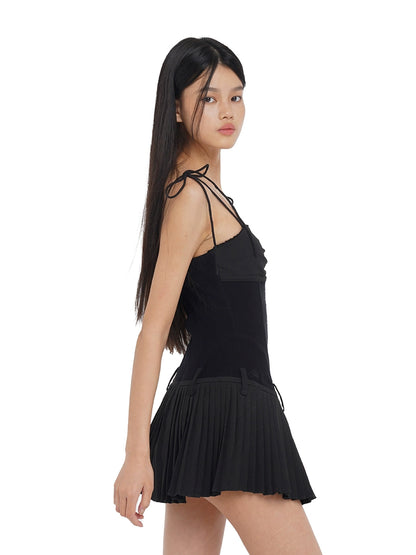 (Final Sale) Pleated Spliced Mini Dress