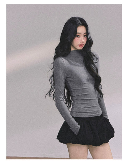 French High-Neck Knit Sweater