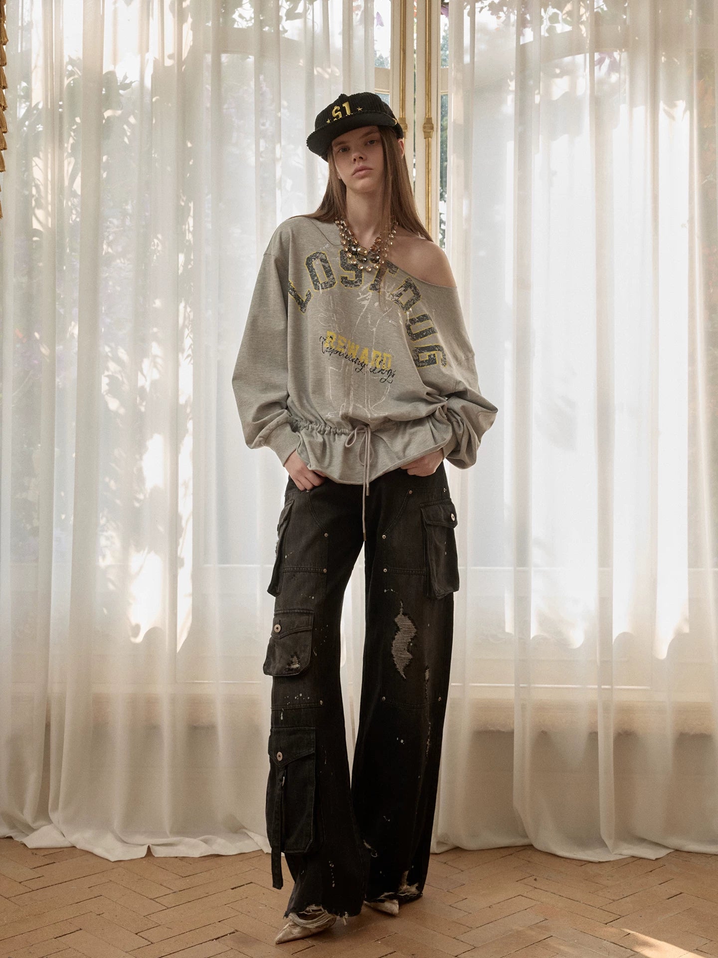 Asymmetric Graphic Drawstring Hoodie