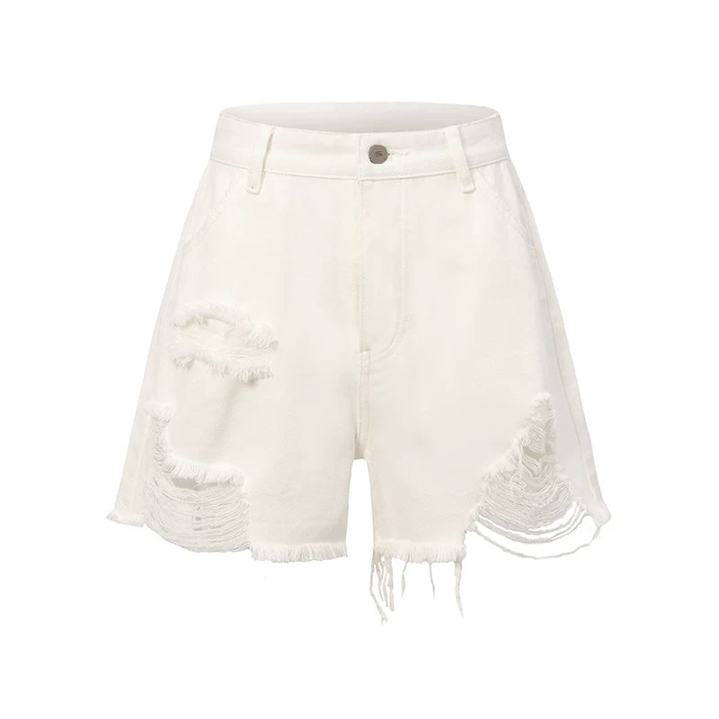 Raw-Hem A-Line Denim Shorts