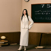 White Slim Woolen Jacket & Skirt Set - CHINASQUAD