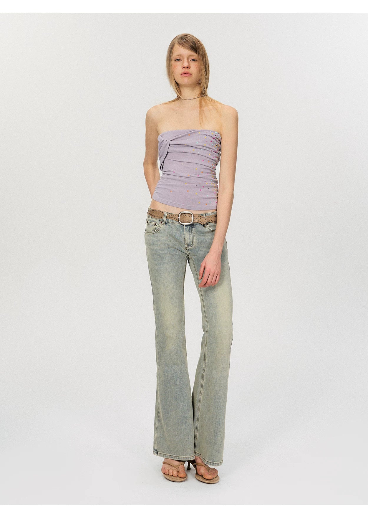 Vintage Washed Low-Rise Flared Denim Jeans