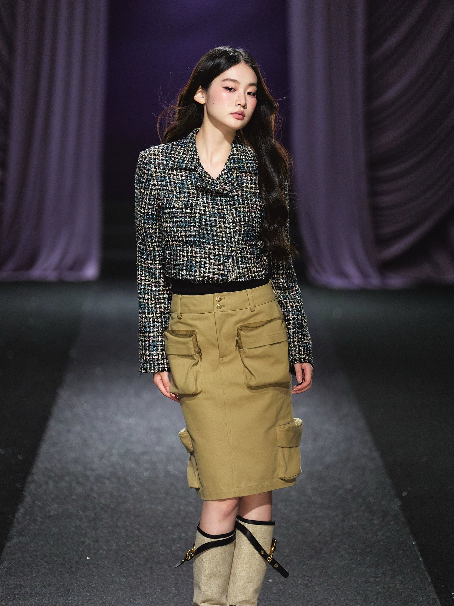 Tweed Asymmetric Button Cropped Jacket