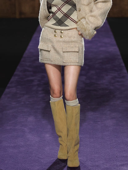 Wool-Blend Textured Check Jacket &amp; Skirt Set