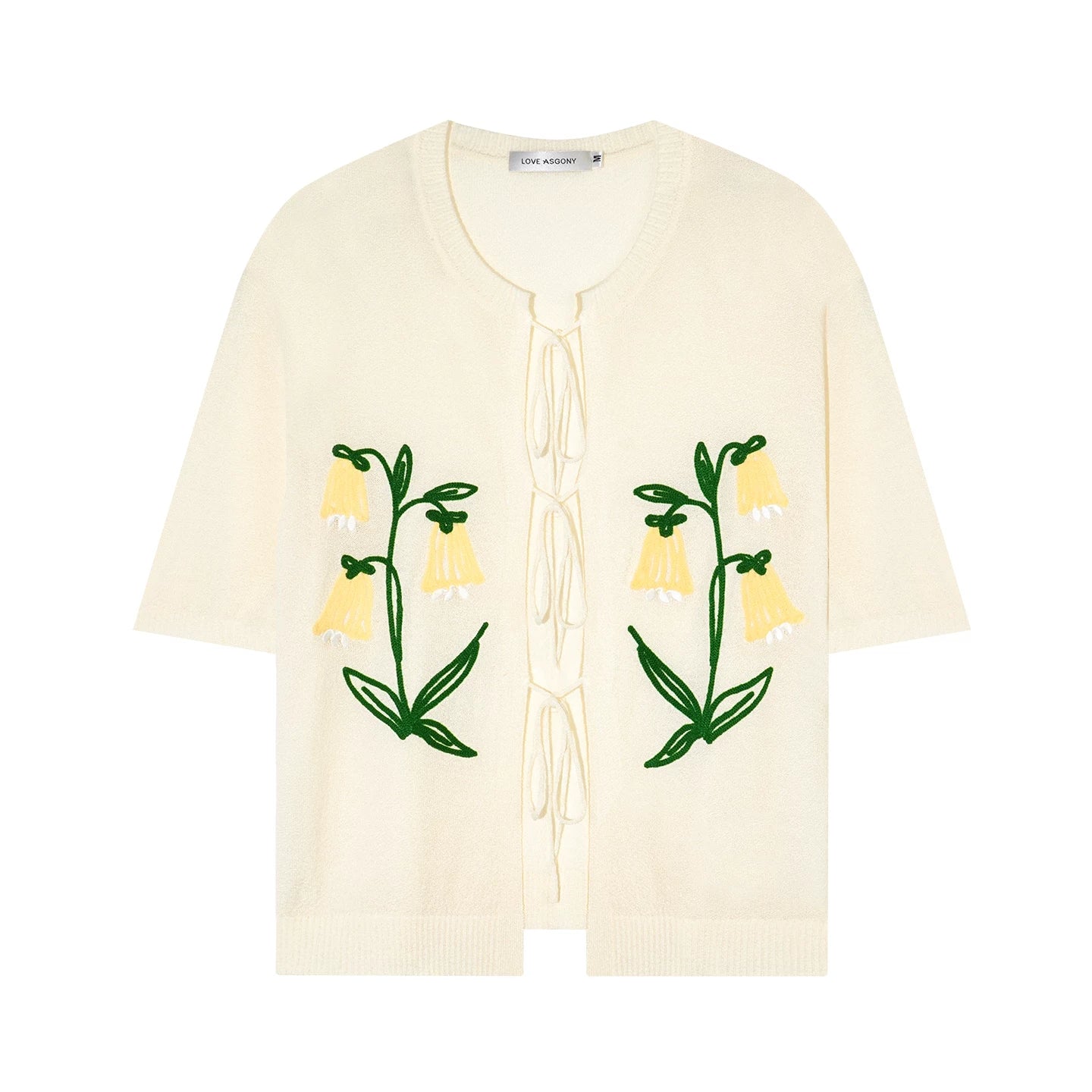 Floral Embroidered Tie-Front Knit Cardigan