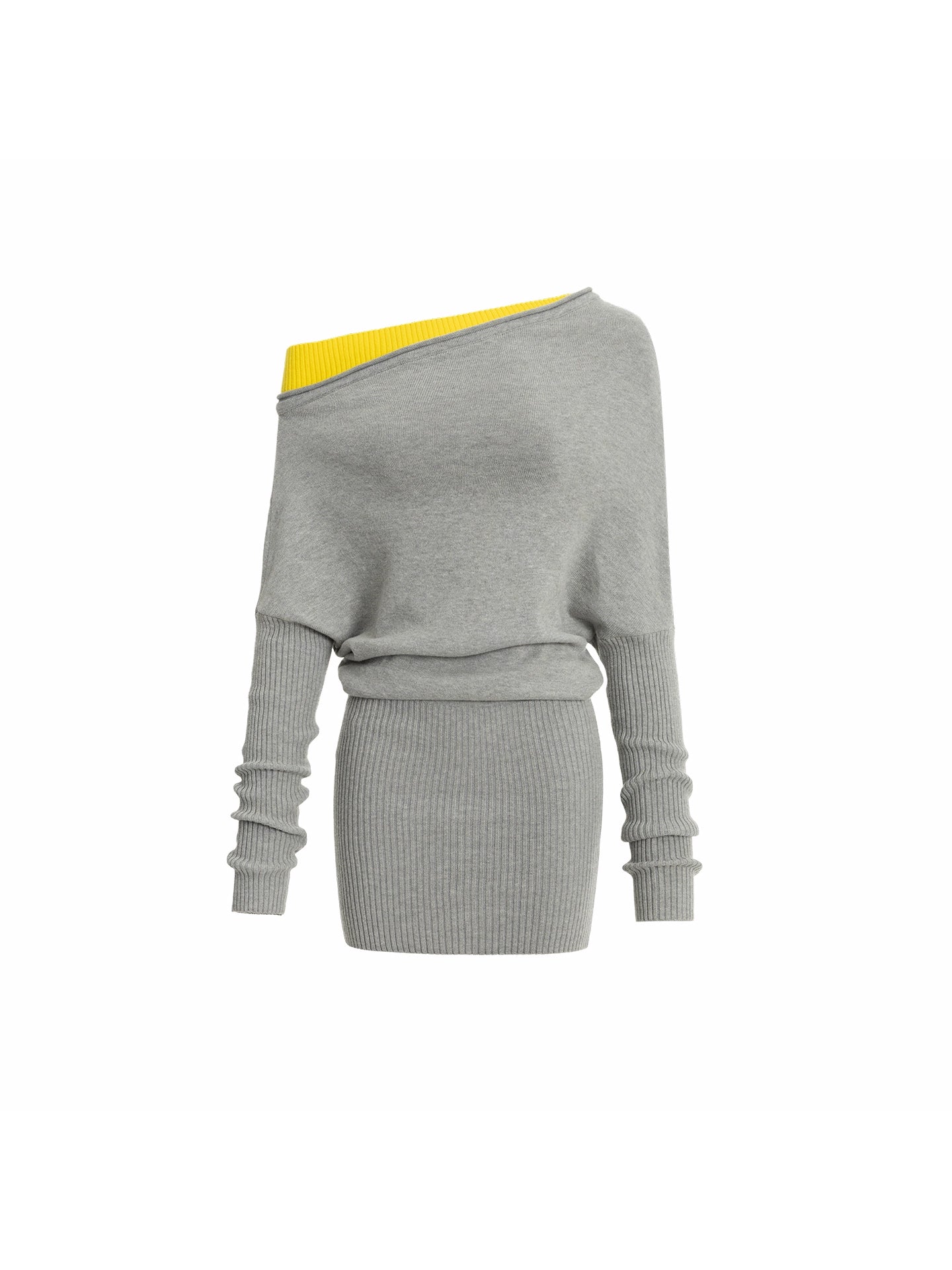 Asymmetric Contrast Knit Dress