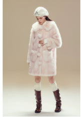 Pink Ombre Doll Collar Long Shearling Coat - CHINASQUAD