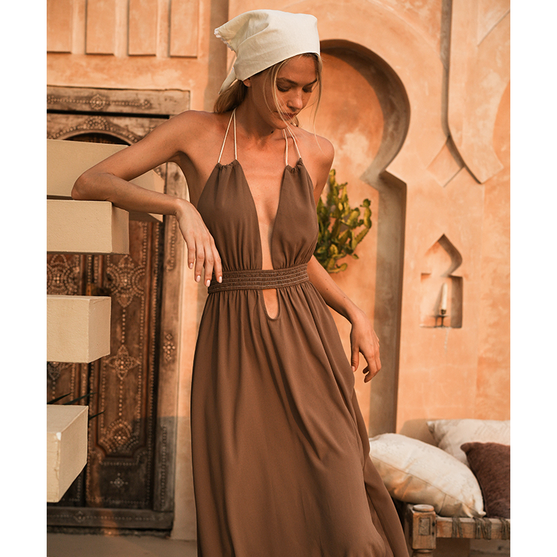 Deep V Neckline Backless Beach Dress