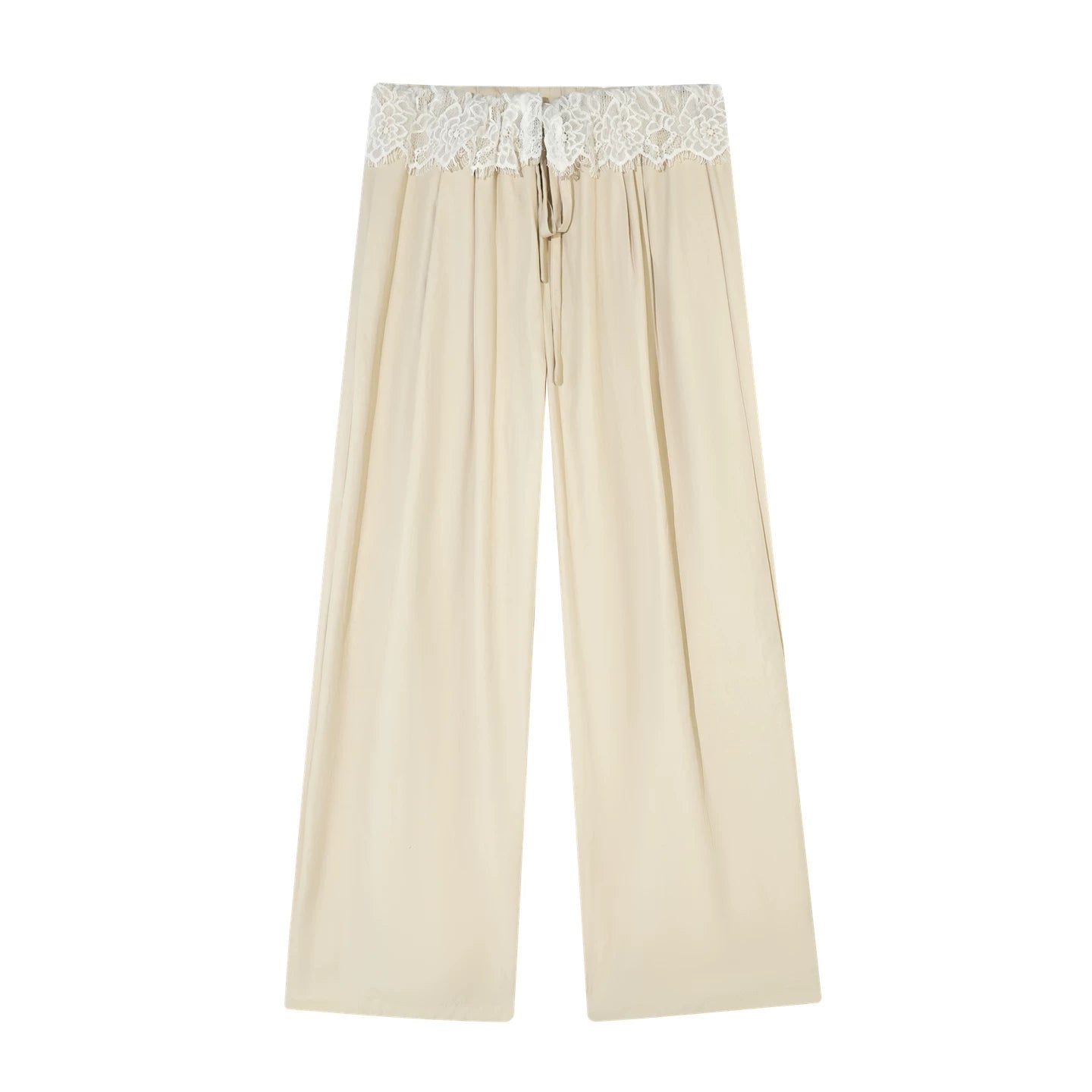 Lace Panel Drawstring Waist Wide-Leg Casual Pants