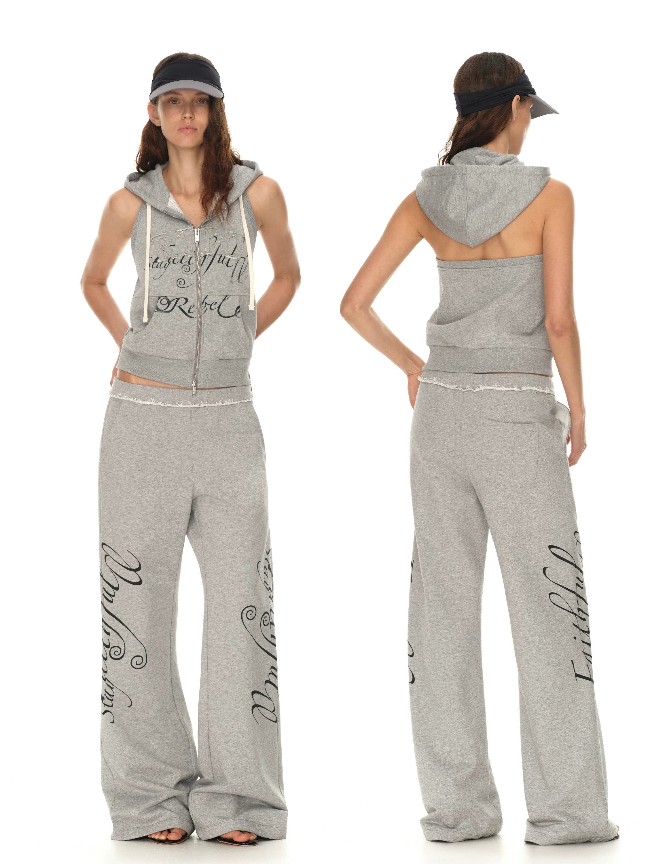 Rebel Script Print Relaxed Flared Sweatpants