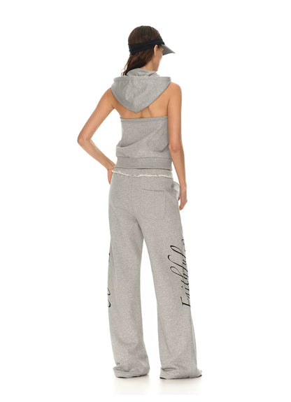 Rebel Script Print Relaxed Flared Sweatpants