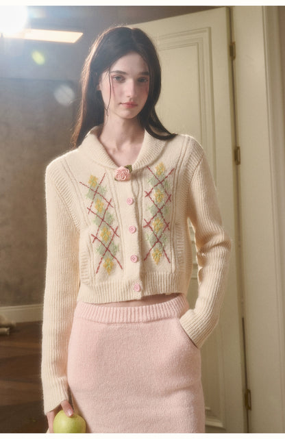 Cosagach Cream Wool Knit Cardigan &amp; Skirt Set