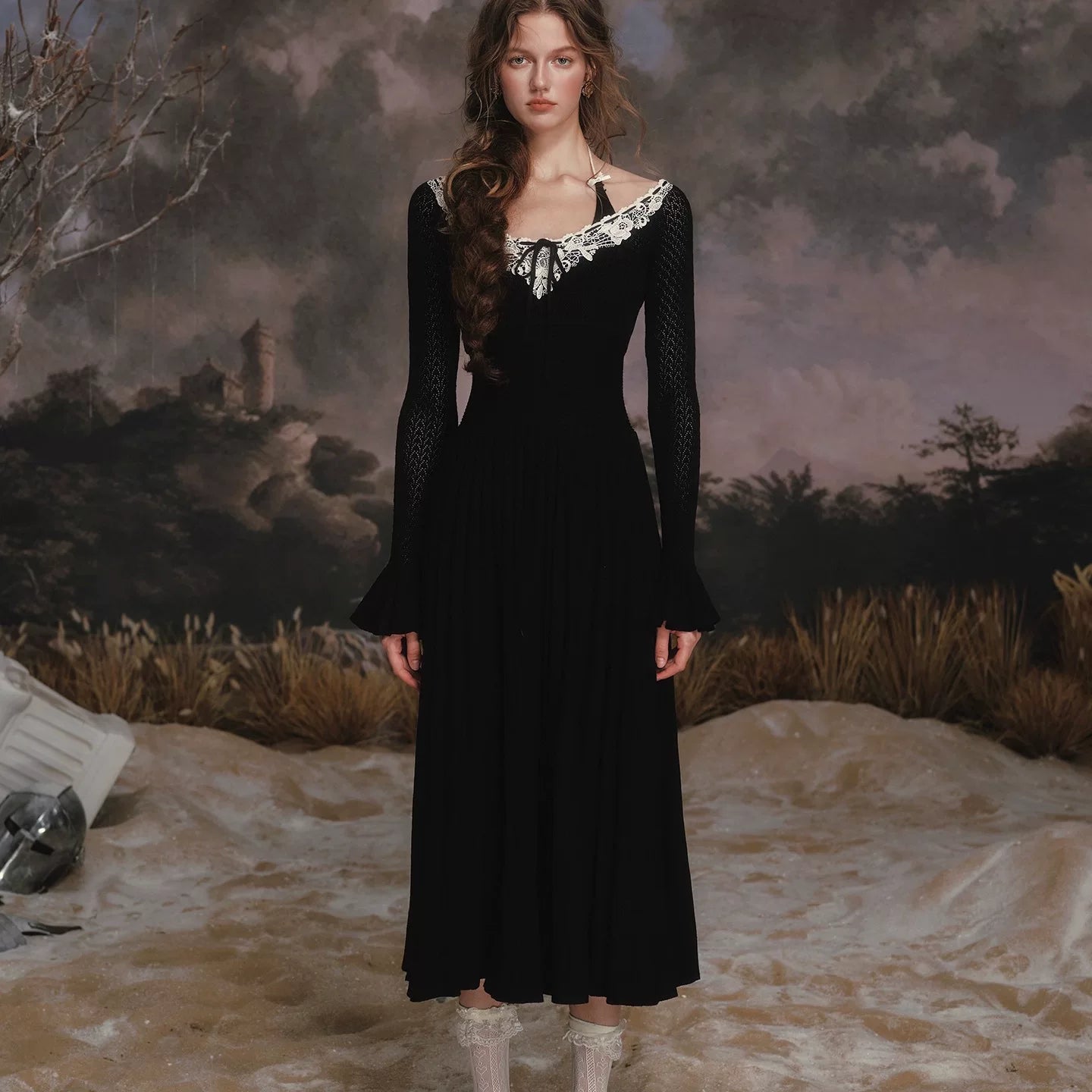 Floral Symphony Faux-Layer Knit Dress