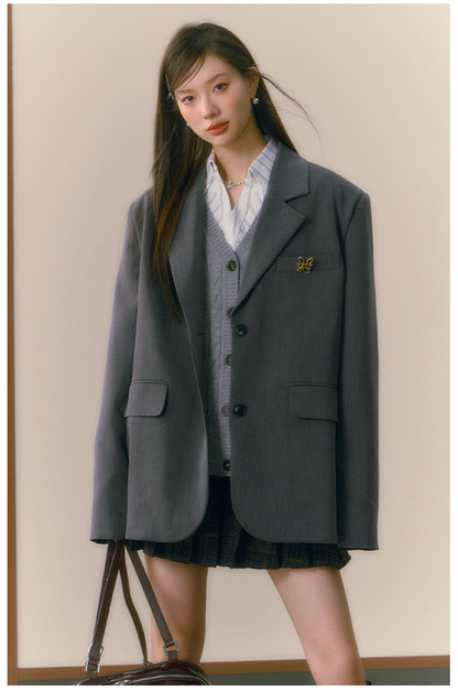 Gray Oversized Blazer - CHINASQUAD
