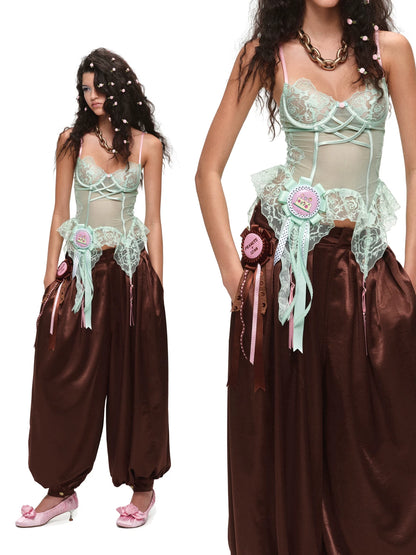 Sheer Lace Corset Suspender Camisole