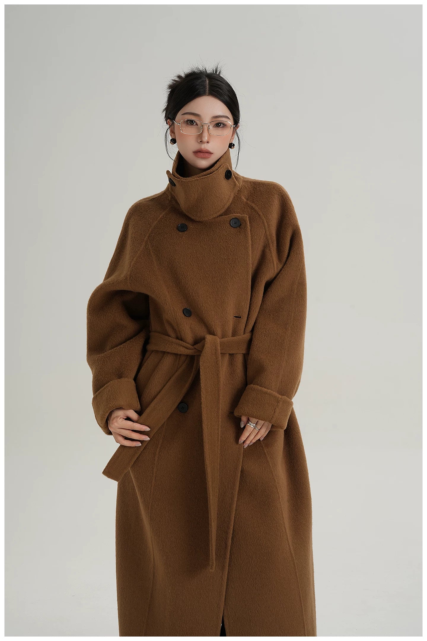 Armor-Collar Long Wool Coat