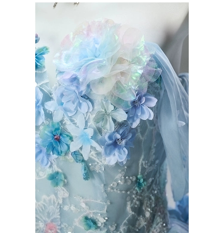 Silent Jellyfish Glow Iridescent Blue Couture Gown