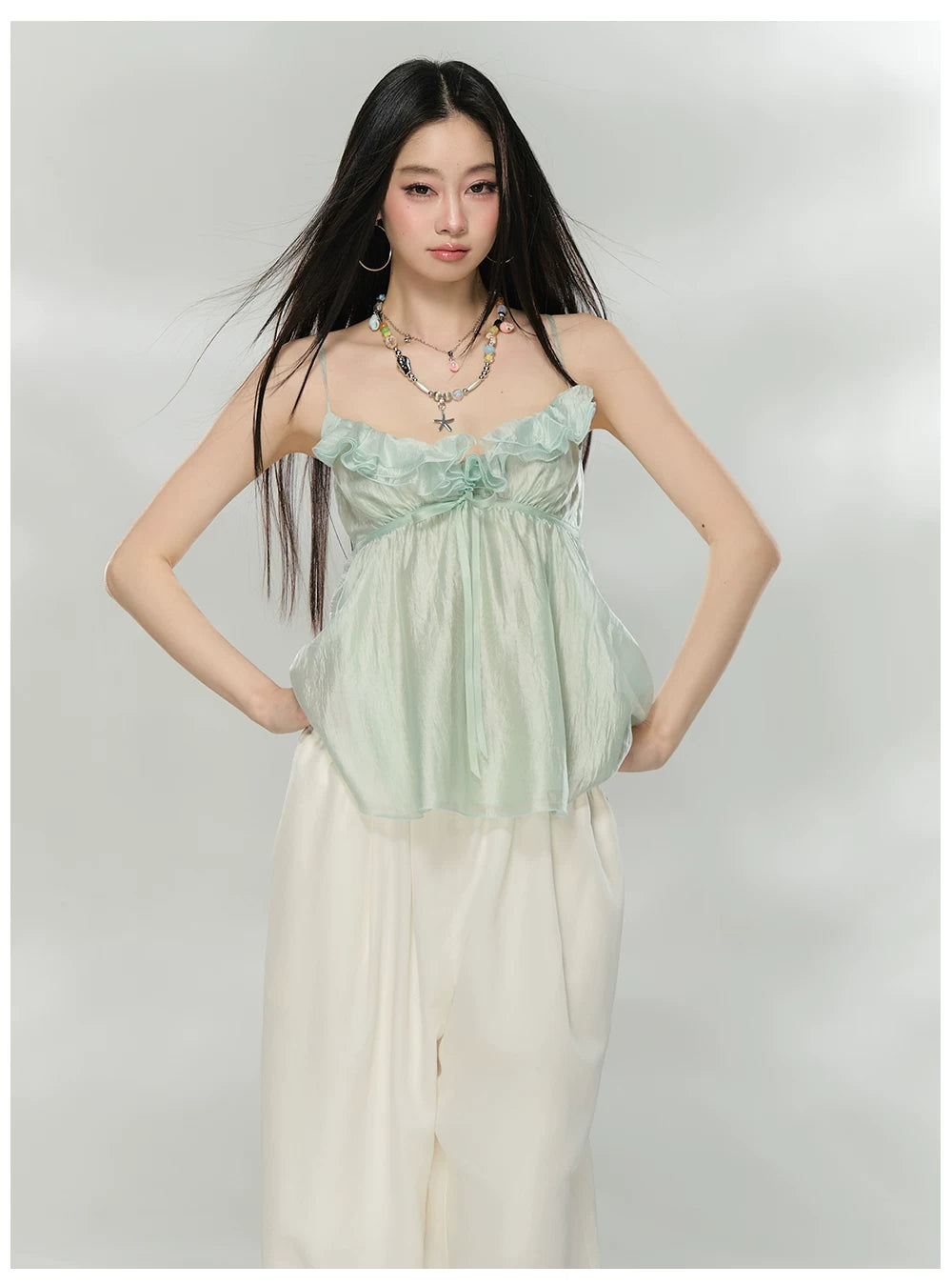 Ruffled Trim Acetate Slim-Fit Camisole