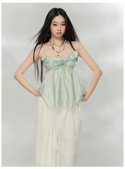 Ruffled Trim Acetate Slim-Fit Camisole