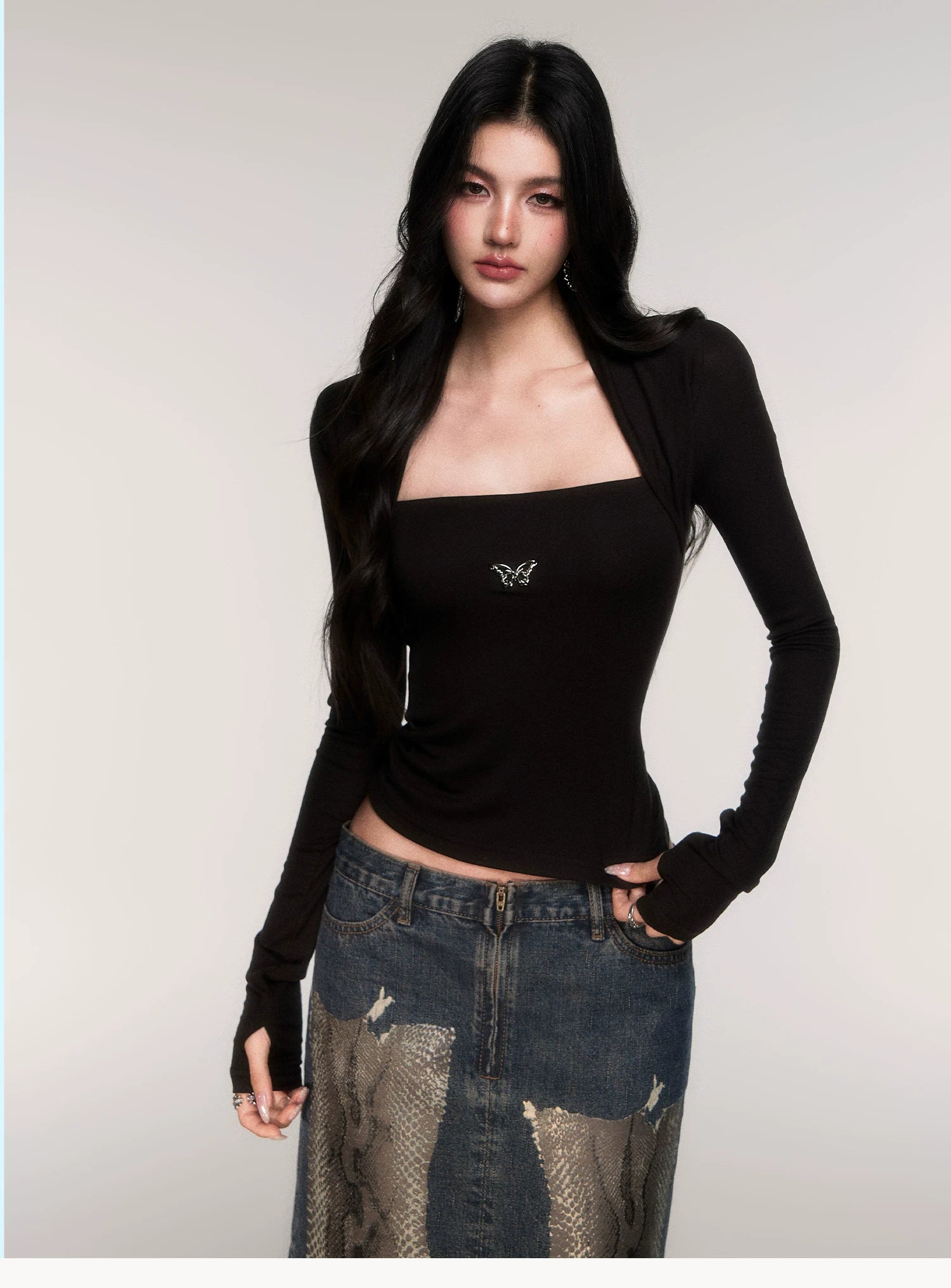 Sleeve-Detail Slim-Fit Knit Crewneck