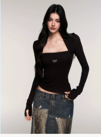 Sleeve-Detail Slim-Fit Knit Crewneck