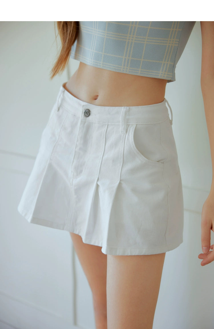 White &amp; Blue High-Waisted Pleated Culottes