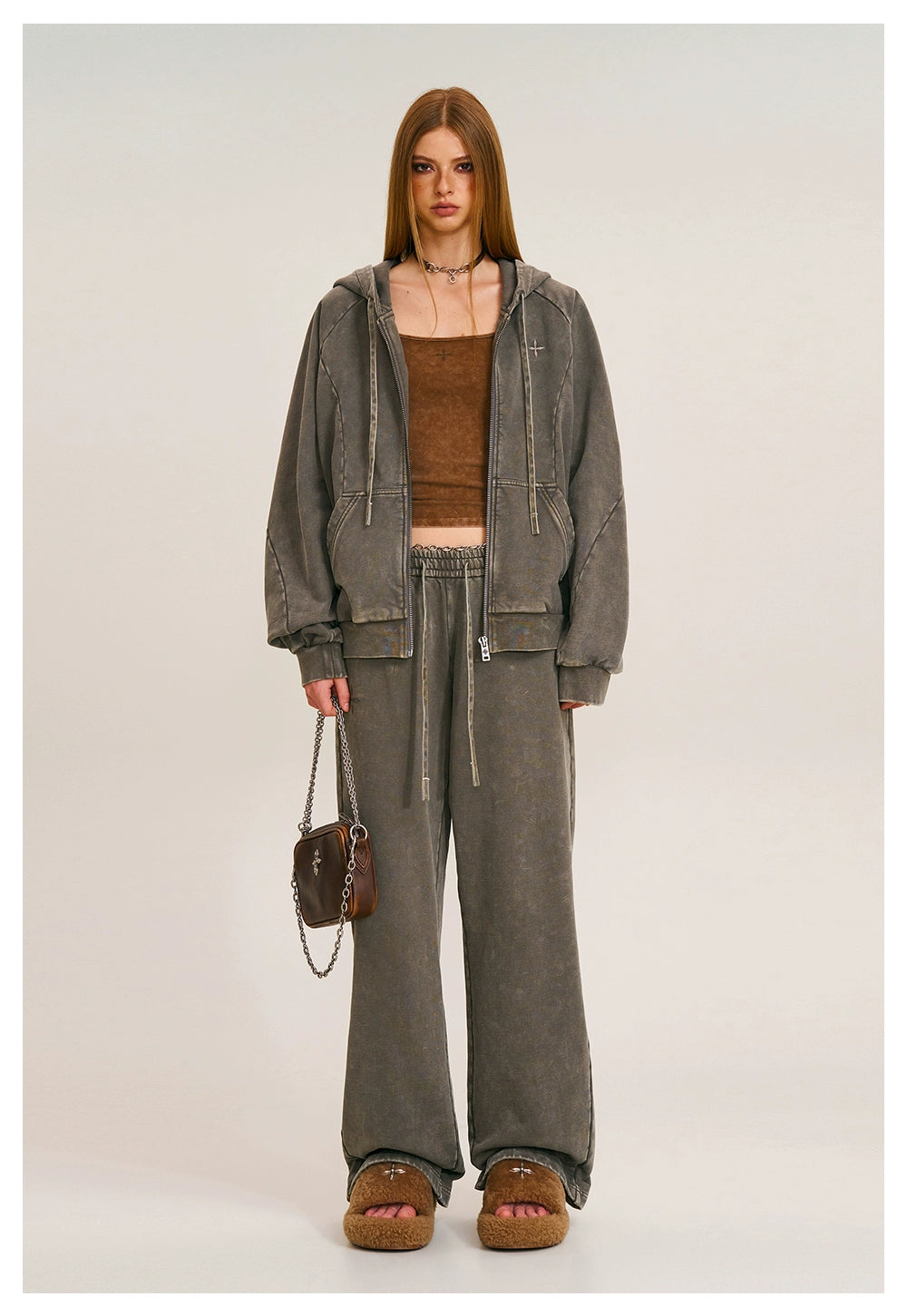 Washed Wide-Fit Zip-up Hoodie