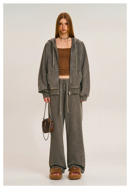 Washed Wide-Fit Zip-up Hoodie