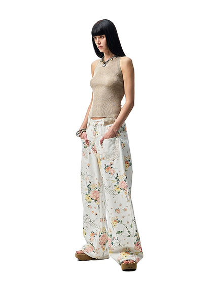 Floral Print Low-Waist Trousers