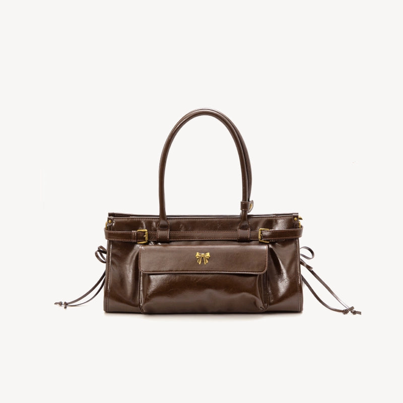 Vintage Glossy Leather Tote Bag