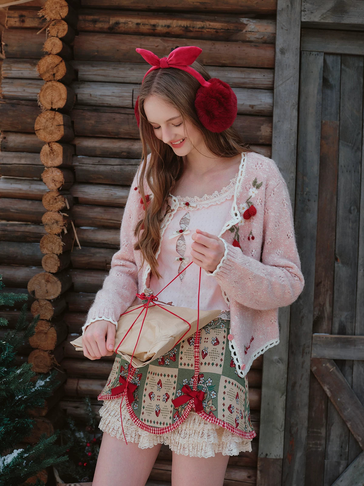 French Preppy Pink Wool Knit Cardigan