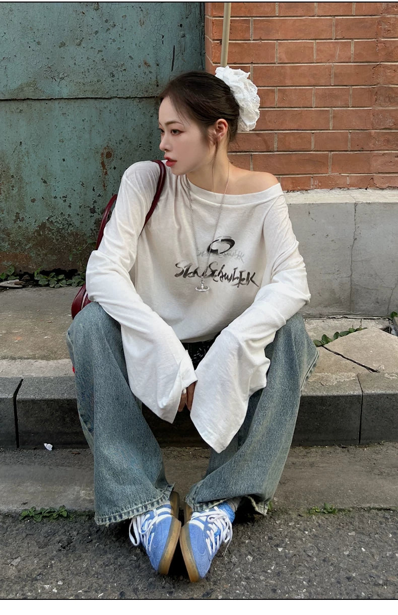 Vintage Washed Spray-Effect Long-Sleeve T-Shirt