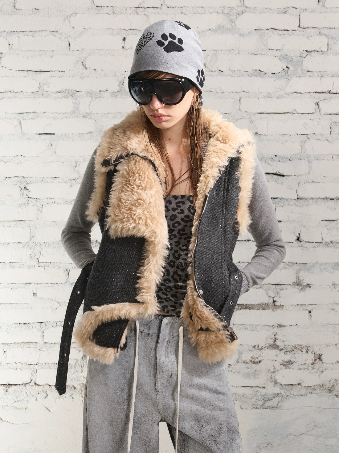 Vintage Shearling Wool-Blend Collared Vest