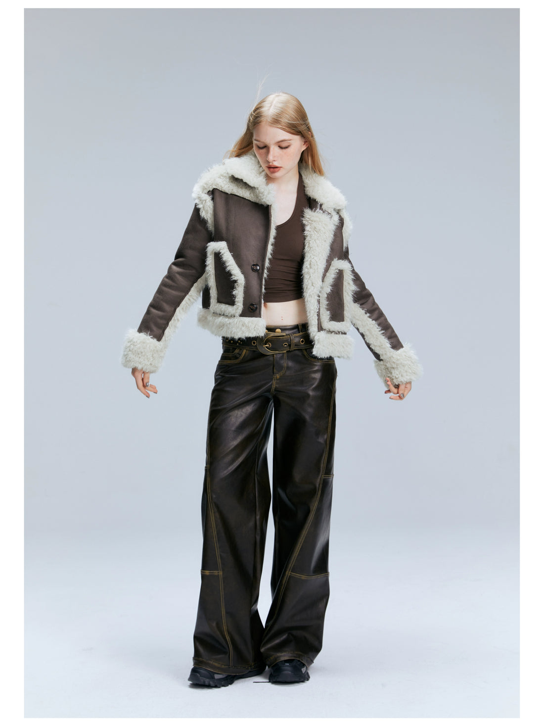 2TH DESIRE Brown PU Straight-Leg Pants – view 9