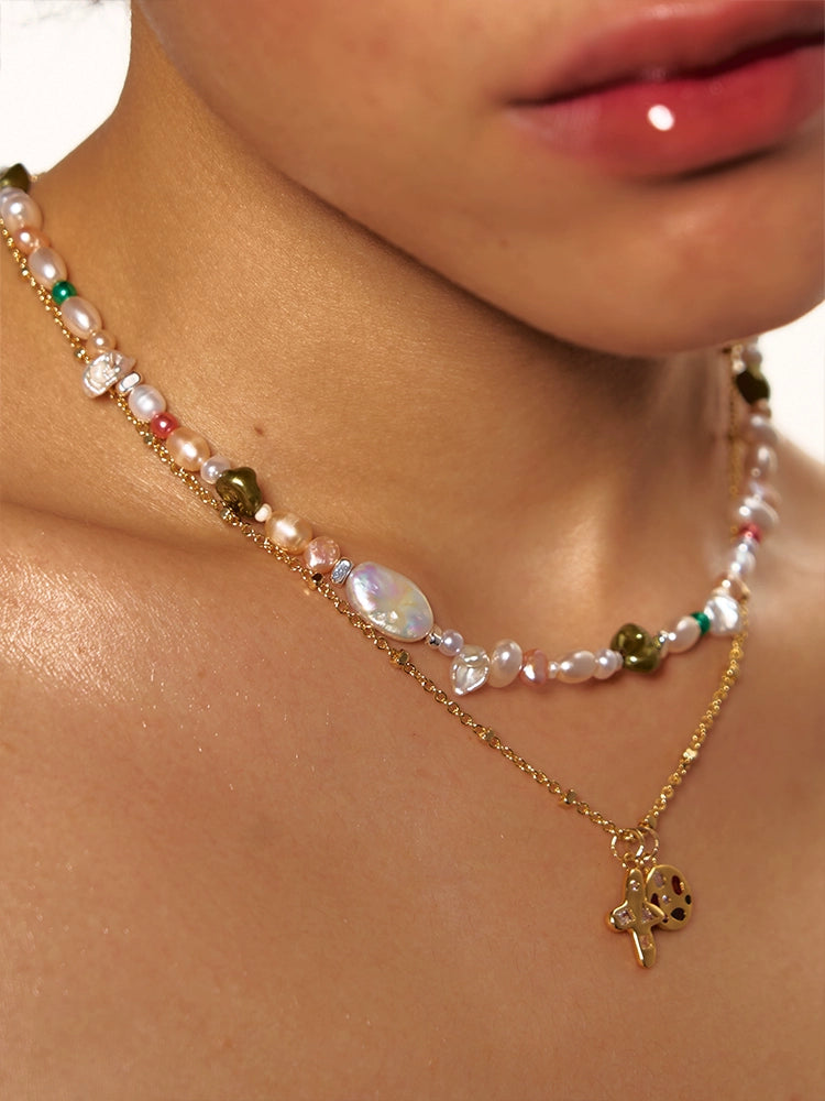 Baroque Pearl Imported Czech Glazed Clavicle Double Chain