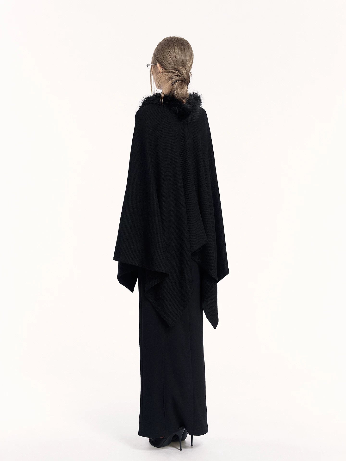 Asymmetric Cable-Knit Draped Cardigan Cape