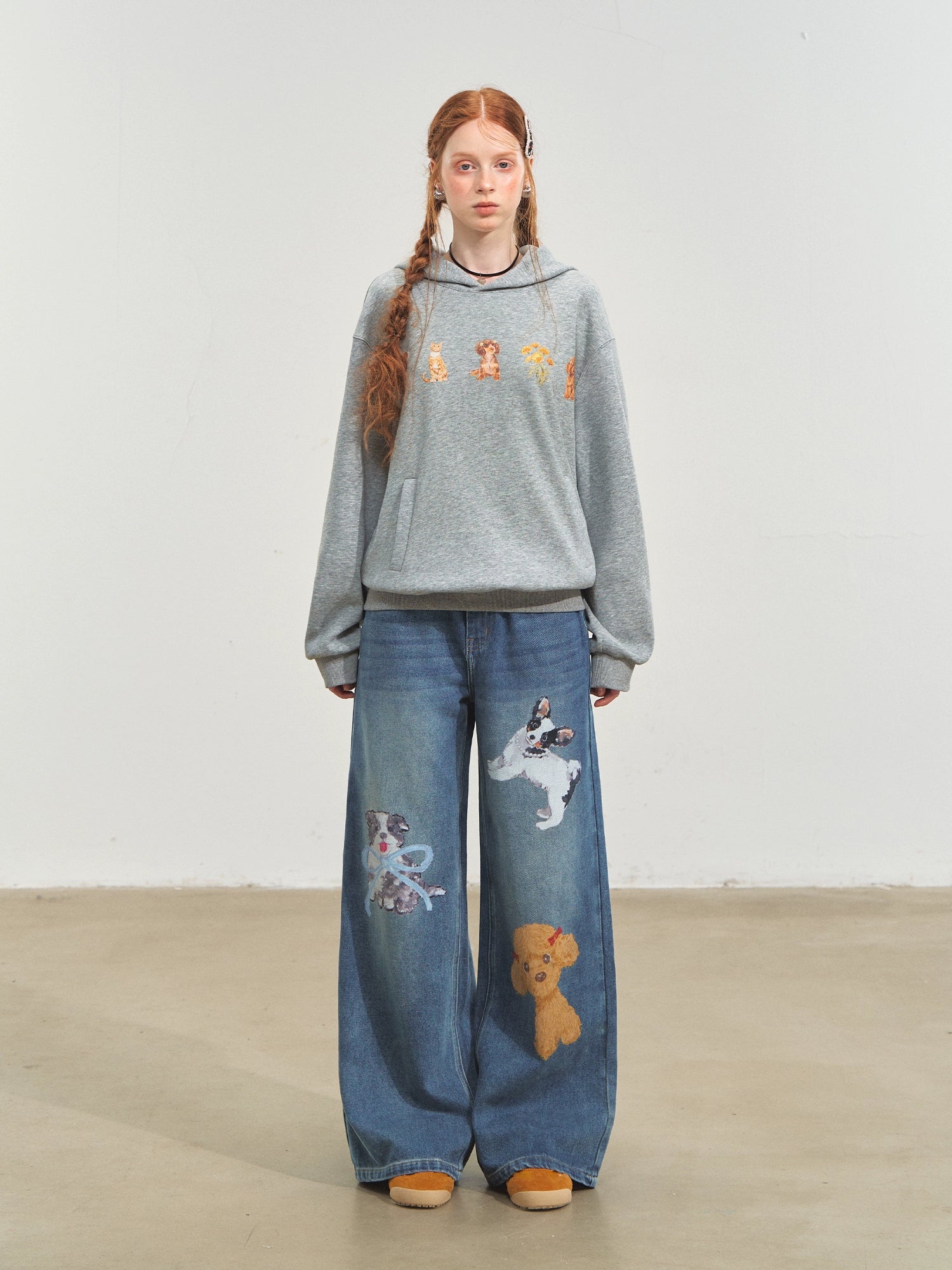 Puppy Wide‑Leg Denim Pants