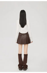 (Final Sale) High-Waisted Pleated Leather Skirt - CHINASQUAD