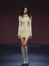 Spliced V-Neck Ribbon Layered Two-piece Dress - CHINASQUAD