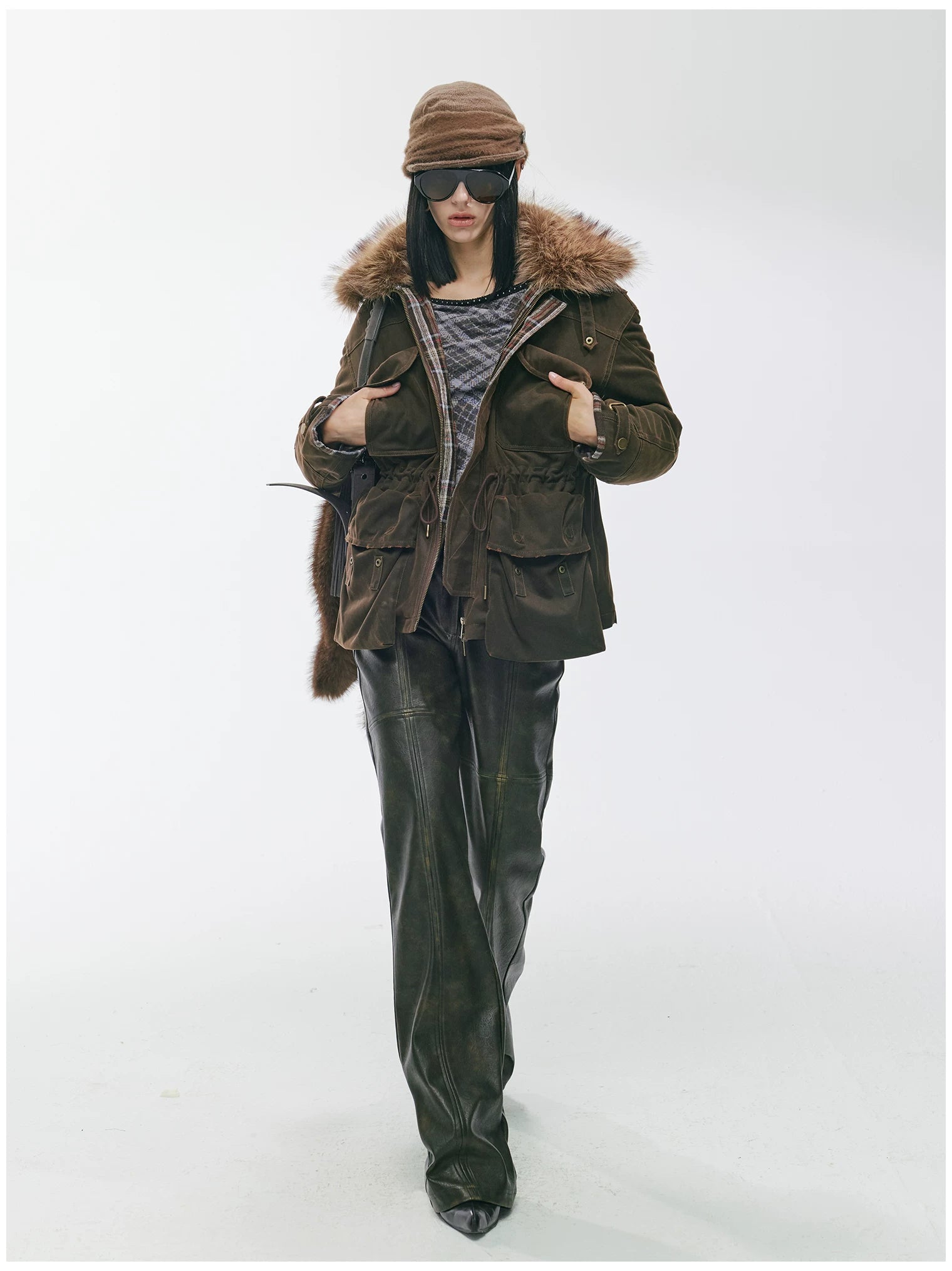 Detachable Fur Collar Utility Down Jacket