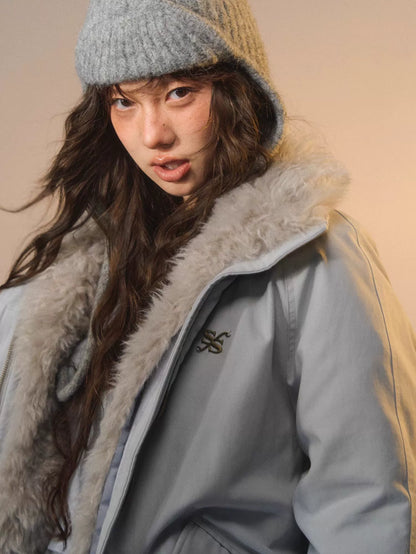 Detachable Faux Fur Collar Parka Down Jacket