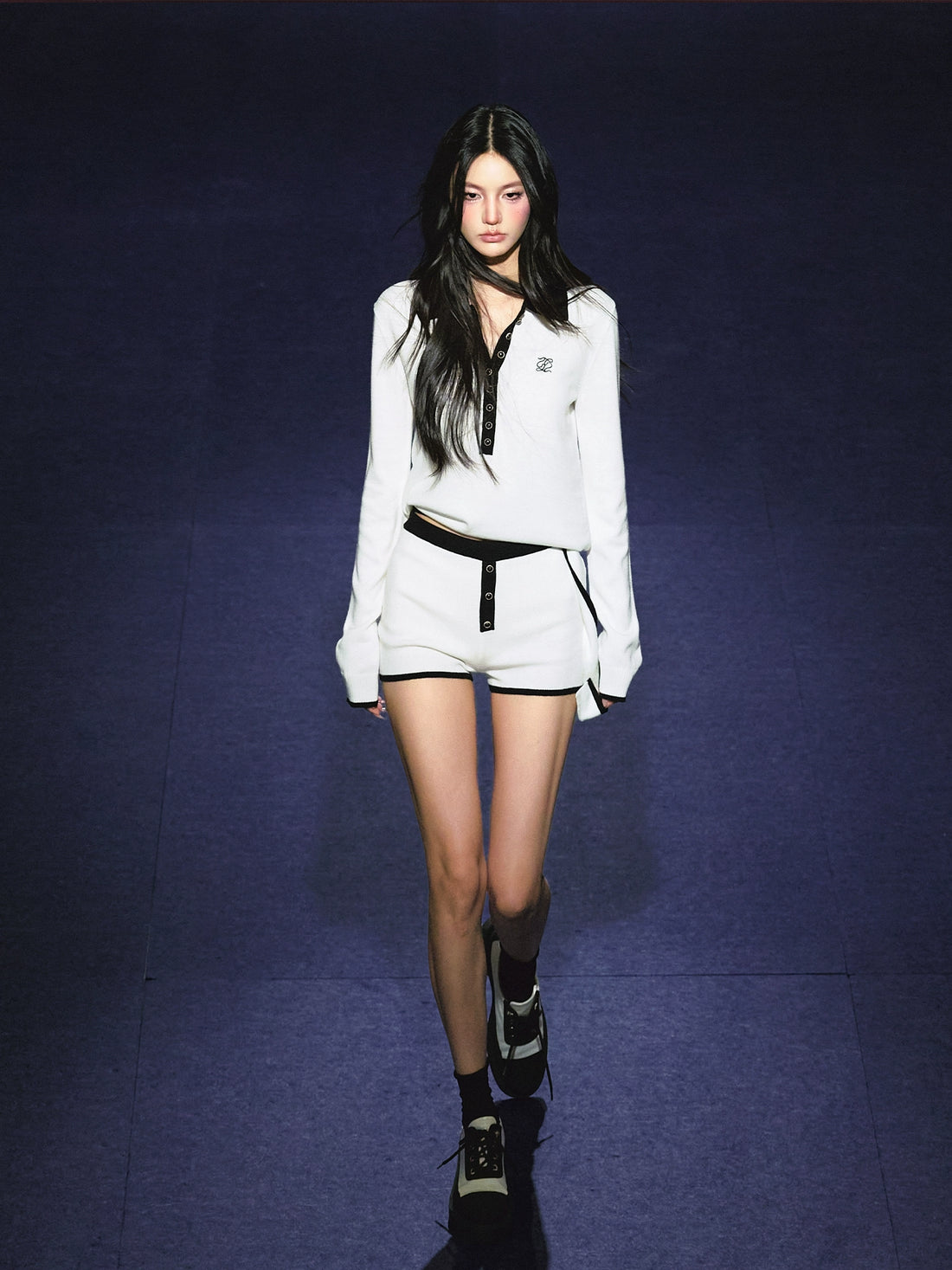 Ribbon Polo Tie-Up Sweater &amp; Shorts Set - CHINASQUAD