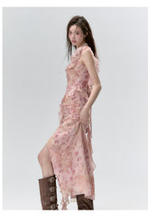 Distressed Floral Split Midi Dress - CHINASQUAD