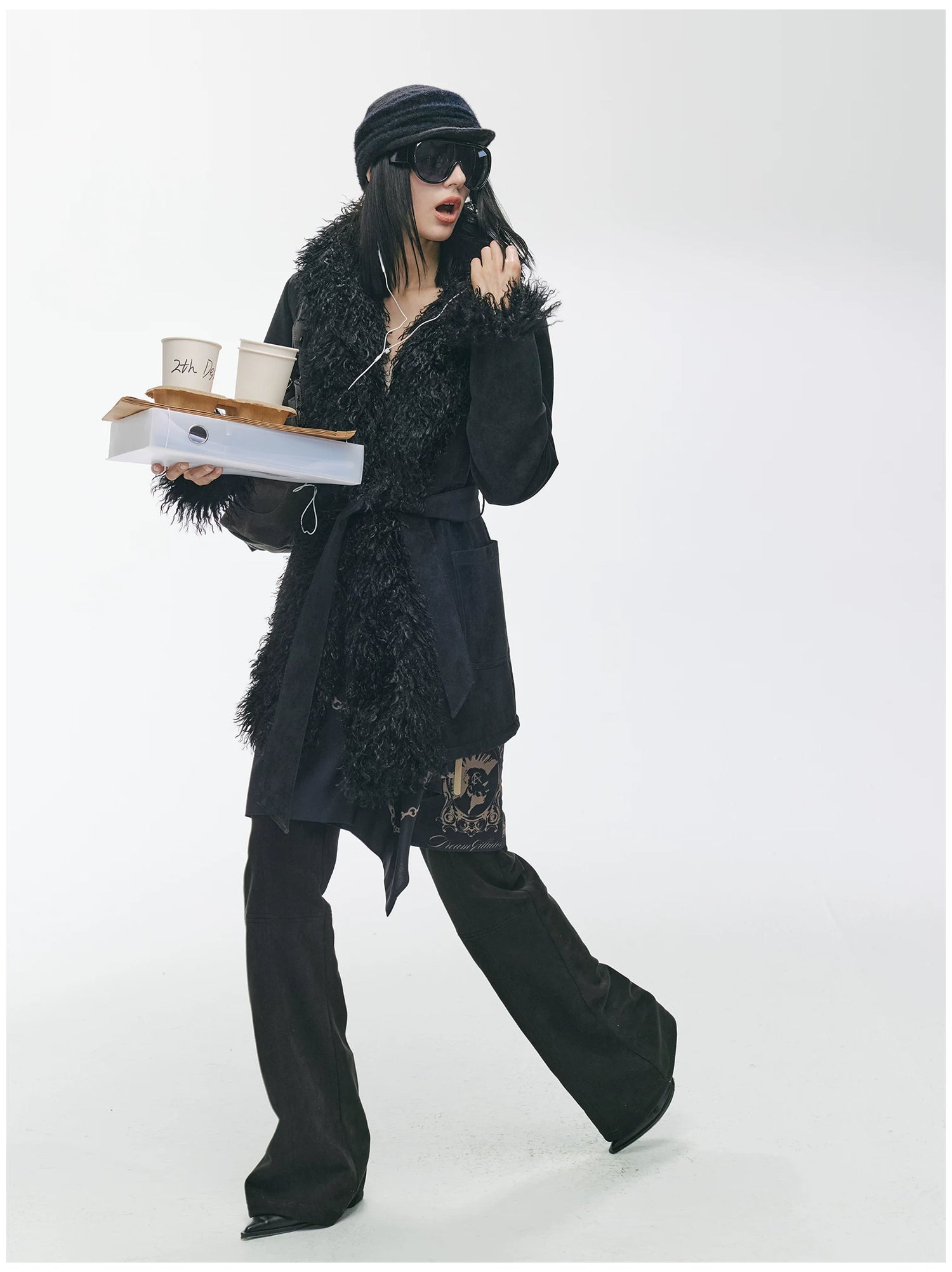 Shearling-Style Mid-Length Belted Duffle Coat