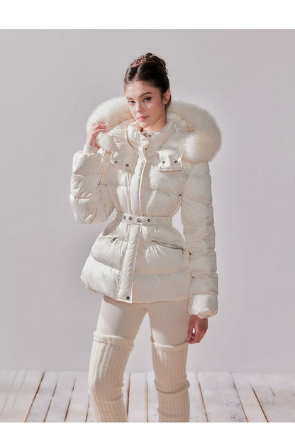 Snow Velvet Fox Fur Hooded Down Jacket