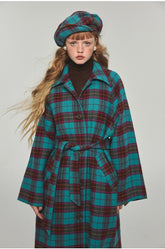 Plaid Classic  Belted Waist Woolen Overcoat - CHINASQUAD