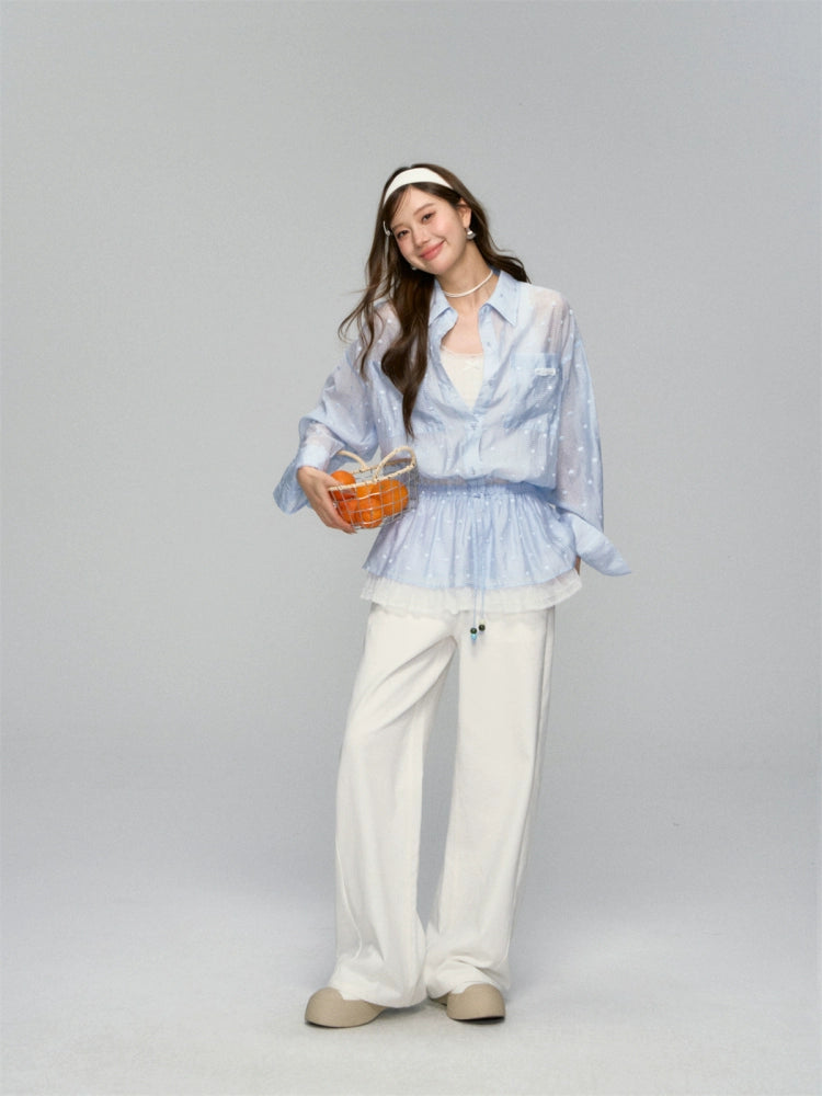 Lapel Plaid Lace-Trimmed Sunscreen Shirt
