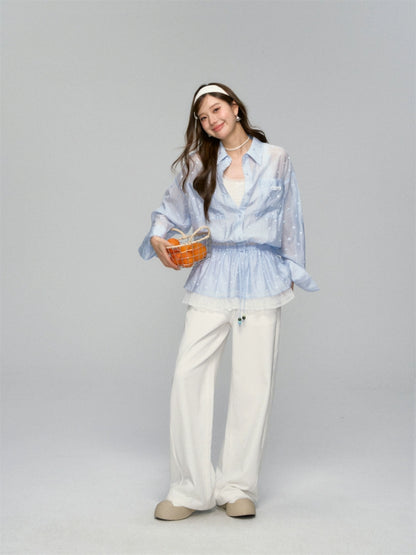 Lapel Plaid Lace-Trimmed Sunscreen Shirt