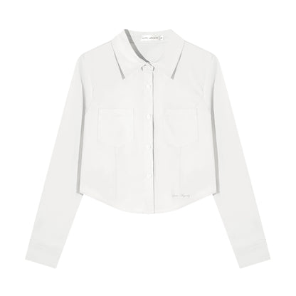 Turn-Down Collar Embroidered Cropped Shirt